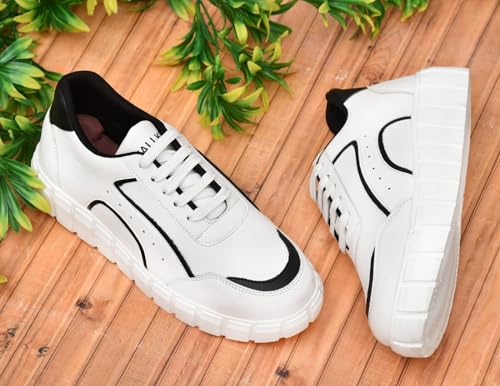 Image of Women's White Casual Sneaker|Walking Gym Running|Ultra Soft Cushion|Lightweight Lace-Up|Effortless Style Shoes for Women's & Girl's