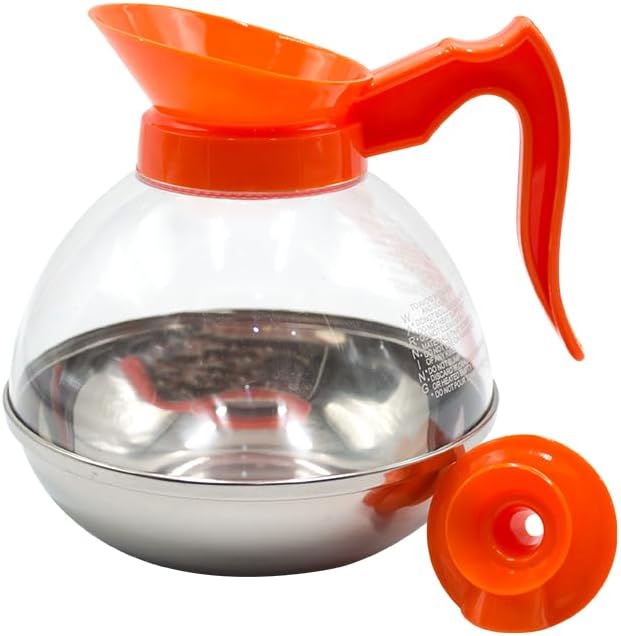 1 Pack Commercial Coffee Decanter 64oz 1.8L 12 Cup (Orange), Polycarbonate Plastic Body with Stainless Steel Bottom & Ergonomic Handle, Perfect for Serving Coffee at various commercial occasions