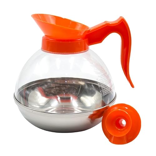 1 Pack Commercial Coffee Decanter 64oz 1.8L 12 Cup (Orange), Polycarbonate Plastic Body with Stainless Steel Bottom & Ergonomic Handle, Perfect for Serving Coffee at various commercial occasions