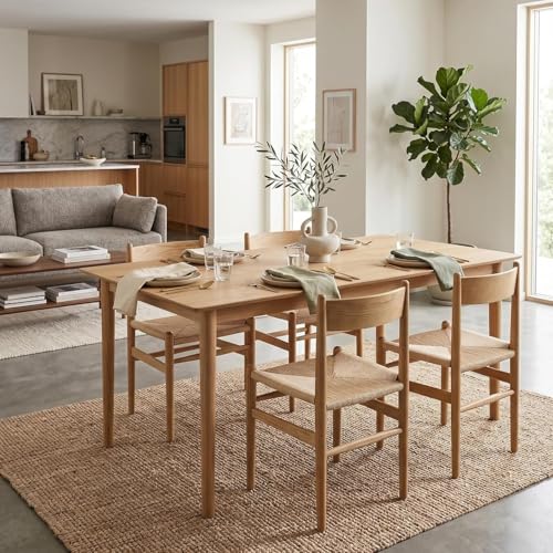 Image of Armless Dining Chairs Set of 4, 100% Solid Ash Wood with Woven Seat | Armless Space-saving, Curved Backrest, 300 LBS Support, Non-slip Pads, Fully Assembled, Wood Chairs for Kitchen, Living Room