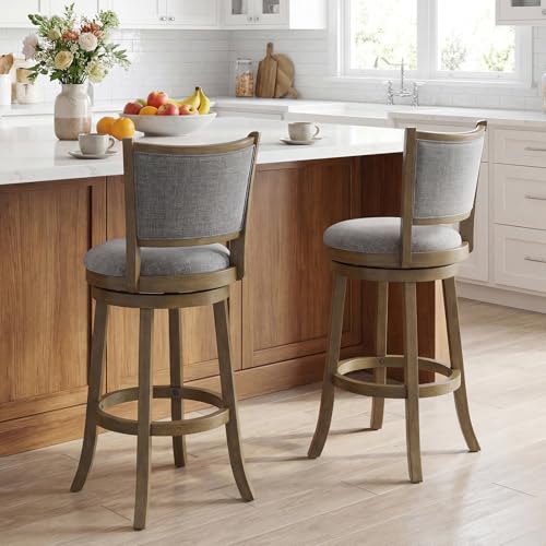 Juego de 2 butacos altos para barra de 30 pulgadas de GIANTEX, butacas giratorias con estructura de madera de caucho, asiento tapizado y reposapiés, para isla de cocina, café o pub miniatura 4