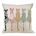 HGOD DESIGNS Colourful Creative Cared Cats Pillow Case,Cute Cats Back Cotton Linen Cushion Cover Square Standard Home Decorative for Men/Women 18x18 inch White Green Pink Orange