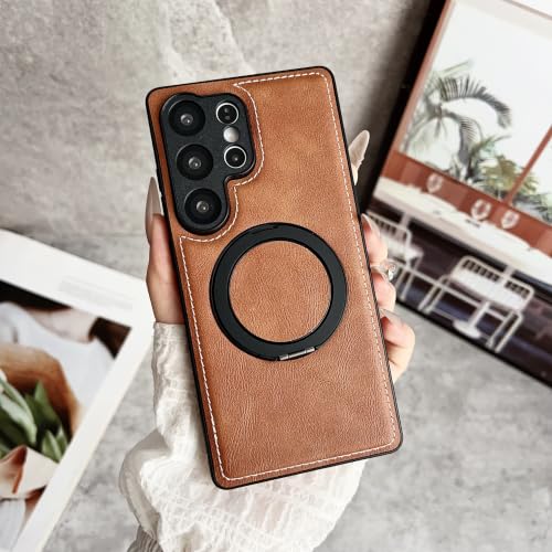 Étui Galaxy S24 Ultra marron anti-chute avec anneau de maintien pliable