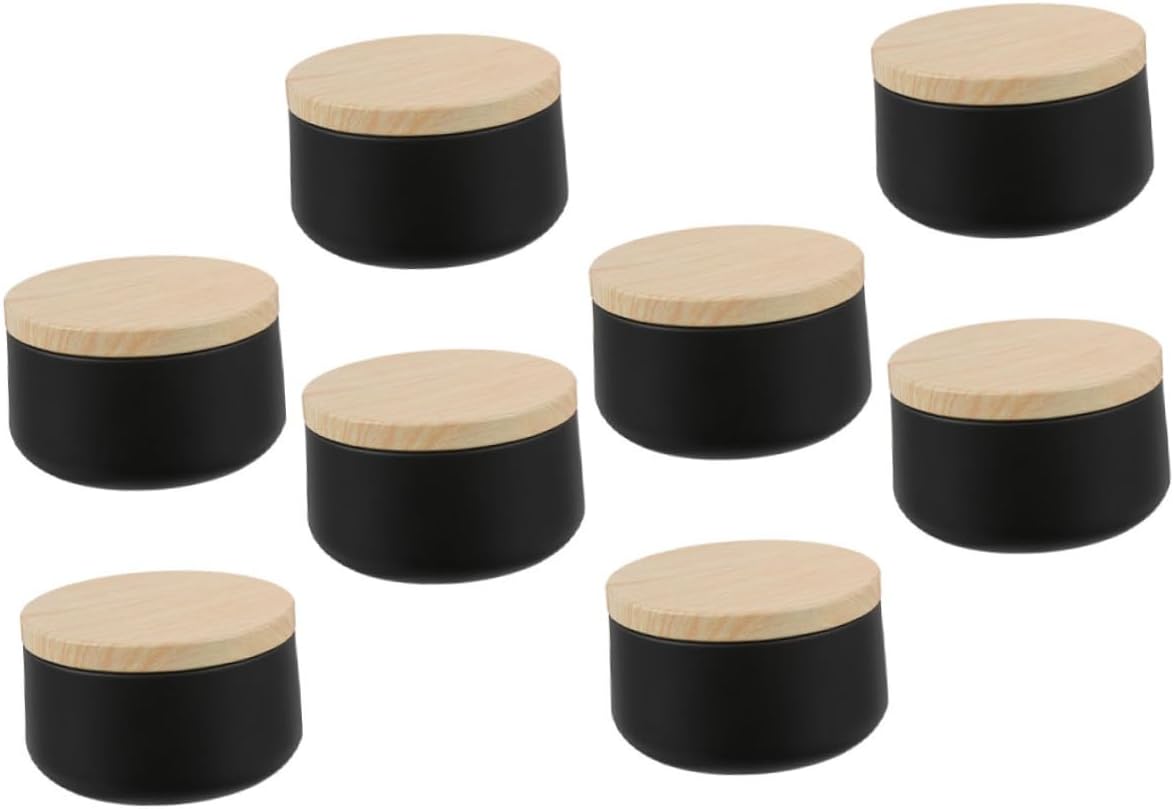 LIFKOME 8pcs Tinplate Candle Cans Wood Grain Lid Travel Storage Containers for Candle Making Supplies Decorative Packaging for Aromatherapy