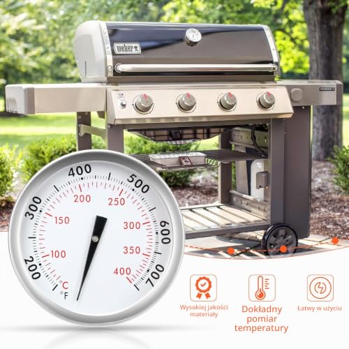 Denmay 67088 67731 Termometr do grilla zamiennik do Weber Genesis 300, Genesis II & Summit Series Grills, Genesis E/S 310 330 wskaźnik temperatury, zamiennik termostatu do Weber, średnica 6 cm