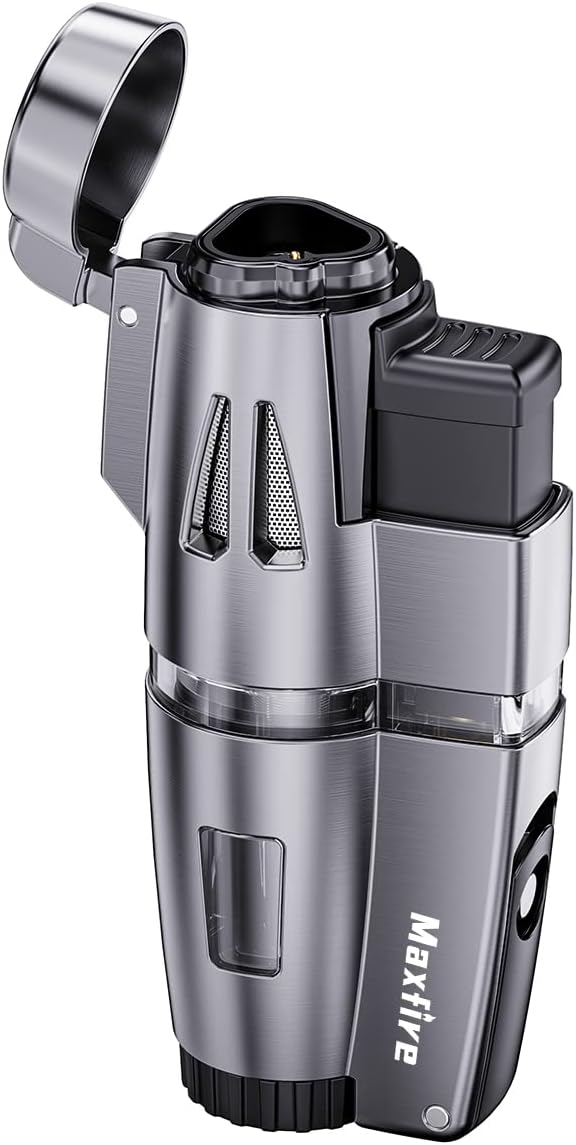 MaxfireTriple Jet Flame Lighter Gas Butane Refillable Windproof Lighter, Adjustable Flame with Punch(Sold without Gas) …