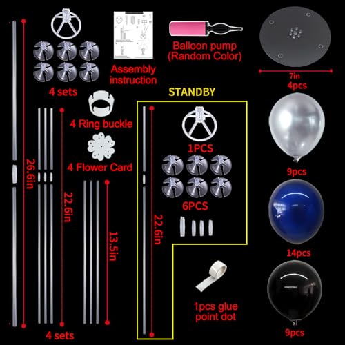 Image of TONIFUL 4Set Black Blue Silver Balloon Stand Balloon Centerpieces for Table