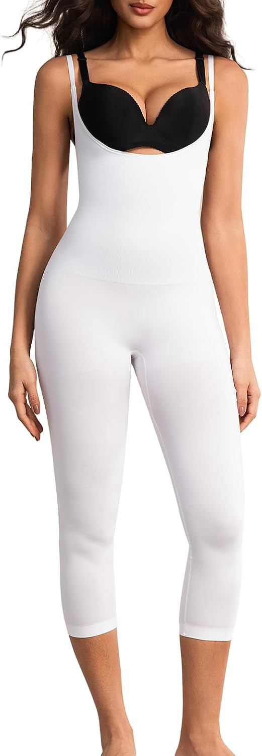 Open Bust Shapewear Bodysuits for Women Tummy Control Capri Leggings Butt Lifting Seamless Sculpting Full Body Shaper