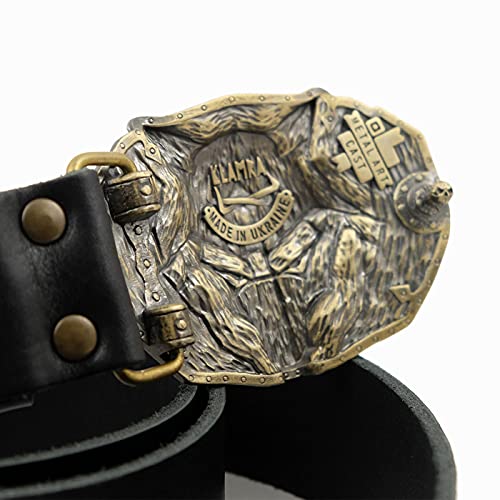 Leather belt with Runic Wolf buckle, Old Norse scandinavian viking mythology werewolf Fenrir solid brass belt buckle on leather belt4