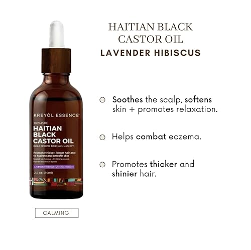 Miniatura 4 de Kreyol Essence - Aceite de ricino negro haitiano para piel y cabello hibisco de lavanda 2 onzas
