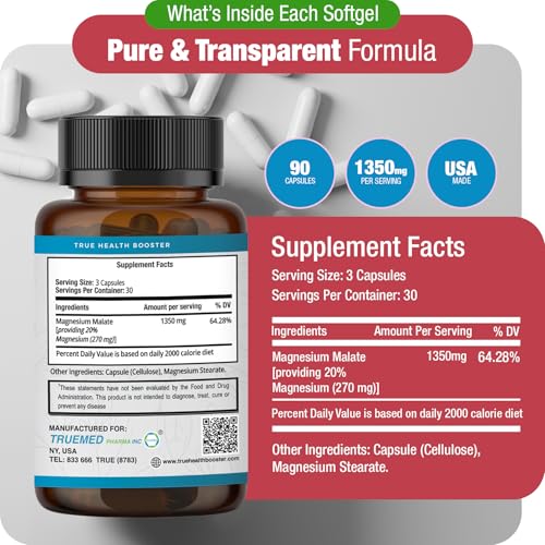 Image of Magnesium Malate Capsules, Supports Cellular Energy & Muscle Health, 90 CT | High Bioavailability Magnesium Supplement for Muscle Function, Energy & Metabolic Support, GMP Certified, Non-GMO, USA Made