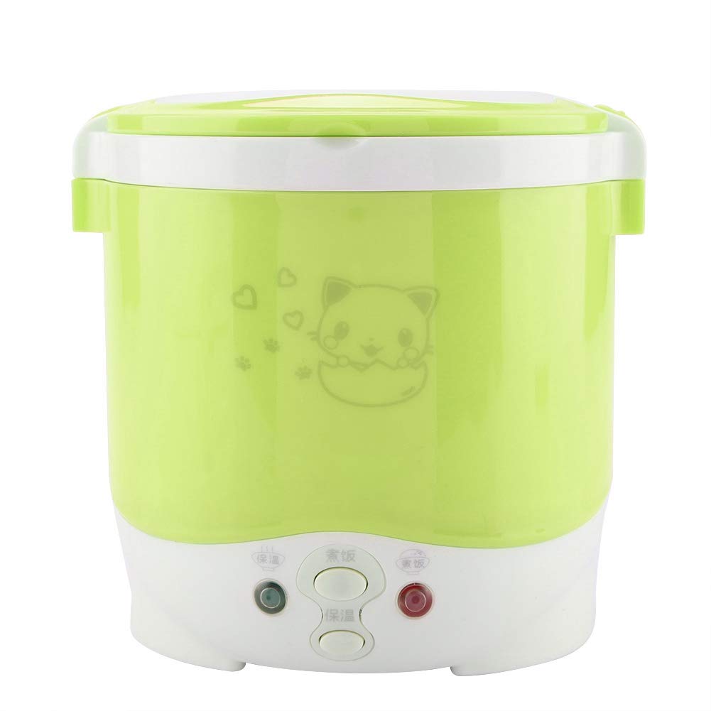 Mini Rice Cooker Steamer, 12V 100W 1L Electric Travel Rice Cooker Small Box, Multi-function Cooking Steaming Lunch Box for Cars Home Office School Cook Raw Food(Green)