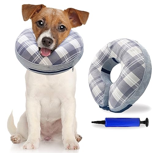 KIKNIN Dog Cone, Inflatable Dog Recovery Collar for Small, Medium and Large Dogs, Soft Dog Cone Alternatives After Surgery to Stop Licking and Biting Wounds (Small, Grey)