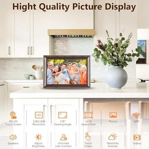 undefined Digital Picture Frame WiFi Send Photos from Your Phone 16GB Storage 10.1inch 1280x800 IPS Touch Screen Digital Photo Frame Auto-Rotate Wall Mountable Wood Dark Color の商品画像 4
