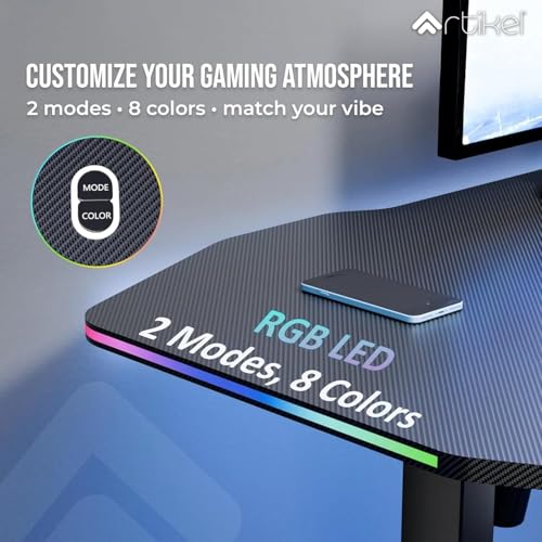 Image of ARTIKEL Dagger Electric Height Adjustable Gaming Table for Home & Office with RGB Light| Cup Holder, Headset Hook, Cable Management |72-118cm|80kg Capacity - Black|3 yrs Warranty (Black, Dagger)