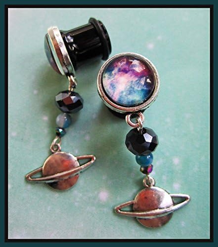 Spaceadelic Galaxy stretched dangle planet earrings space EAR PLUGS you pick the gauge size 2g, 0g, 00g, 7/16", 1/2" aka 6, 8, 10, 12mm