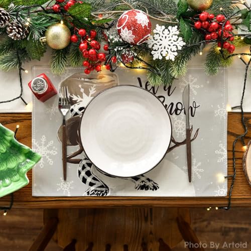 Artoid Mode Grey Snowman Snowflakes Christmas Placemats Set of 6, 30 x 45cm Seasonal Winter Xmas Holiday Vintage Washable Table Mats - Image 2
