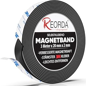 REORDA® Magnetband selbstklebend stark - Magnetstreifen selbstklebend mit starkem 3M Kleber - Magnetklebeband mit optimierter Magnetkraft - Magnet Klebeband