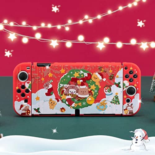 ENFILY Cute Christmas Santa Claus Case Compatible with Nintendo Switch OLED, Dockable Case Cover, Er