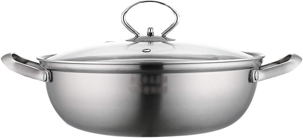 Serving pan with 2 side handles and glass lid Stainless Steel Shallow Casserole,Saucepans (32 * 10cm)