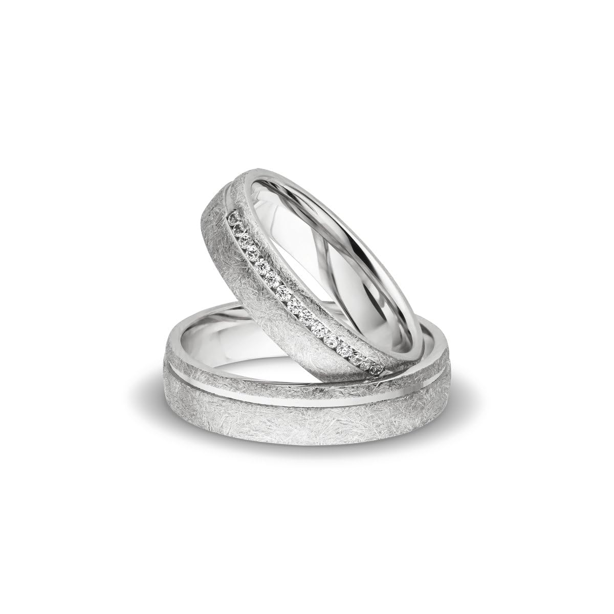 Kolibri Rings Silber Paarpreis Eheringe Eismatt Rhodiniert 15 Zirkonia Steine Trauringe Partnerringe Freundschaftsringe - Gratis Gravur und Etui
