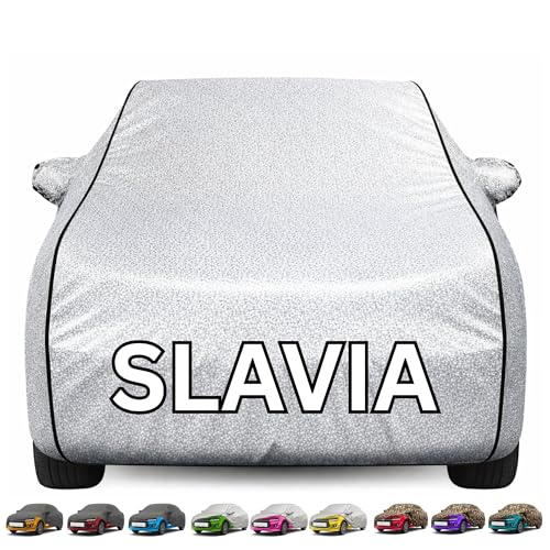 Image of Kayme Premium Silver Slavia Car Cover Waterproof for (All Models & Variants - Petrol, Diesel, CNG & EV) |Speacially Custom Fit with Mirror Pockets |All-Weather Protection - Outdoor Car Body Cover