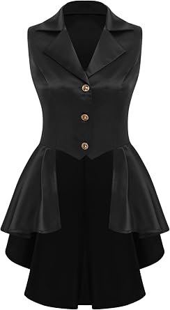 Linjinx Womens Gothic Steampunk Tail Vamp Long Victorian Waterfall Waistcoat Jacket Top Pirate Vest Coat