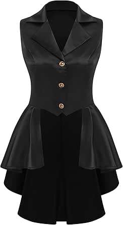 Women's Gothic Steampunk Tail Vamp Long Victorian Waterfall Waistcoat Jacket Top Pirate Vest Coat