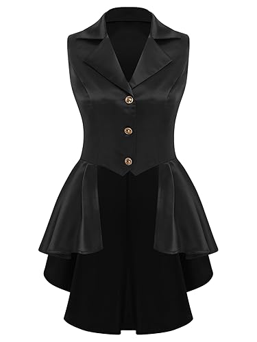 Linjinx Womens Gothic Steampunk Tail Vamp Long Victorian Waterfall Waistcoat