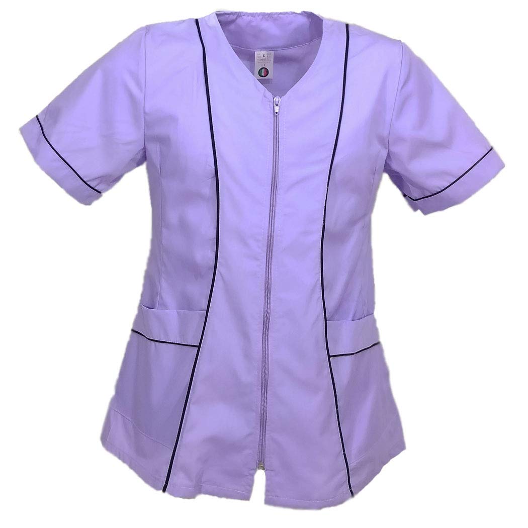 Cotton Scrubs Tunic with Zip for Beauticians Hairdressers, Beauty Salons, Massage Work , purple, XL