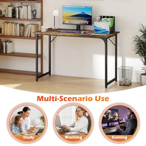 Image of PayLessHere | 47 Inch Computer Desk | Vintage | Office Desk with Metal Frame, Adjustable Feet | Water-Resistant, Scratchproof Surface | Sturdy Writing Table for Home Office or Study | Pack of 1