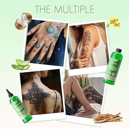 Jconly Professional Tattoo Green Soap Kit, 3-in-1 Concentrated Tattoo Cleanser with Witch Hazel & Aloe Vera for Skin Prep, Cleaner Wipes & Smooth Tattoo Sessions, Includes Foam Pump Bottle, 10oz — view 5