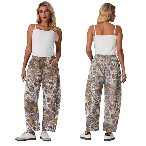 Image of Lepunuo Barrel Sweatpants Women Casual Baggy Elastic Waisted Pants Wide Leg Gym Trousers with Pockets