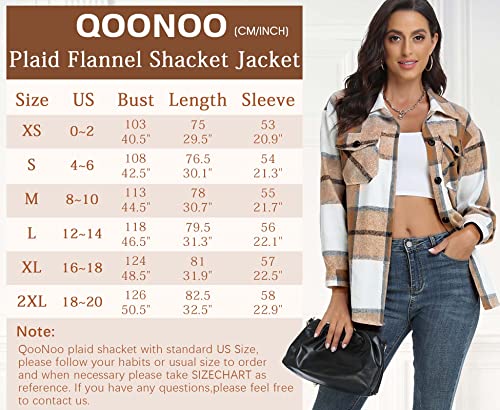 Womens Casual Plaid Shacket Wool Blend Loose Button Down Long Sleeve Shirt Flannel Lapel Pocketed Fall Jacket Shackets (Apricot,Large) #TOP4