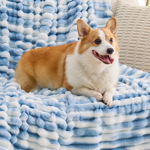 Image of BEDELITE Ribbed Fleece Throw Blanket for Couch, Blue&White, 50 inchx60 inch | Ultra-Soft Plush Fleece, Warm Yet Lightweight, Ribbed Texture, Home Decor, Machine Washable, Giftable, All-Season Use