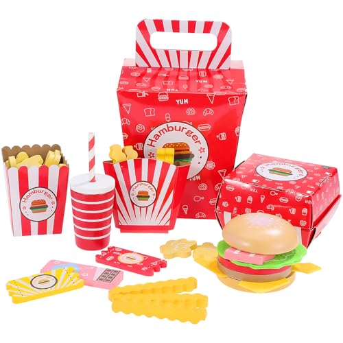 Vaguelly Hamburger French Fries Combo Wooden Kitchen Toys - Wooden Food, Pretend Play Food, Happy Burgers