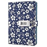 koboome Notebook with Password Lock, A5 Size PU Leather Combination Lock Diary Student Diary Book Business Office Notepad (Silver)