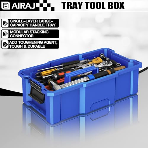 Image of Rolling Tool Box With Wheels | 3 Tier Portable Stackable Tool Box Set | Garage Storage Tool Organizer | Tray Toolbox | with Removable Cup Holder | 20 inch Wx12 inch Dx35 inch H