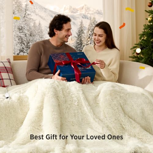 Image of Bedsure Faux Fur Long-Pile Heated Blanket Queen Size, Dual Control, Cream