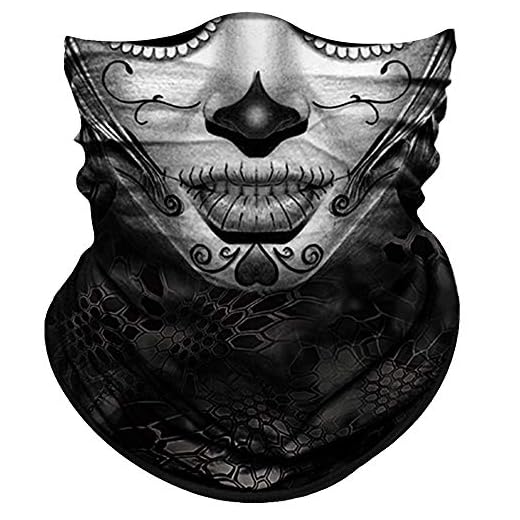 Obacle Face Mask Half Sun Dust Wind Protection Durable Tube Face Mask Bandana Skull Skeleton Face Mask for Men Women Bike Riding Motorcycle Fishing Cycling (Women Gray Face Slim)