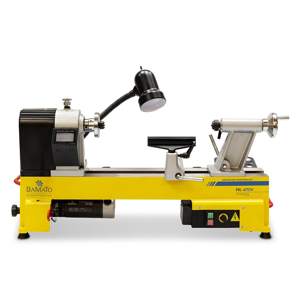 BAMATO Drechselmaschine WL-470V Drechselbank Holz 750W Digitalanzeige | Kompakte 750W Drechselbank mit Digitalanzeige | Stufenlos 480-3800 min-1 | Für Werkstücke bis 470mm Länge & 150mm Planscheibe
