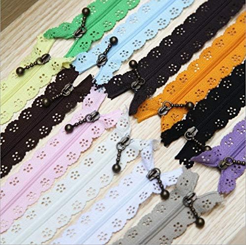 YICBOR 20pcs/lot Lace Zippers 25cm/10inch Finish Closed End Zippers for Sewing (Mixed Colors)