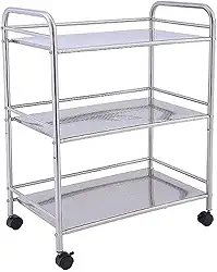 Prateleira multiuso em aço inox de 3 elementos com rodinhas