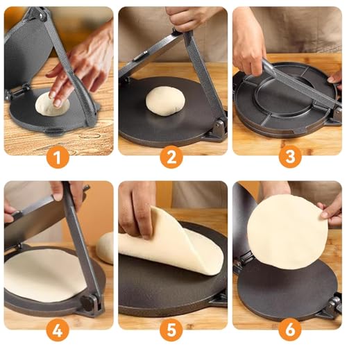 Tortilla Press, 6,5 -Zoll -Aluminiumlegierung Tortilla und Roti Maker Tortilla Maker Quesadilla Maker Burrito Maker Empanada Press Rotimatic Roti Maker mit faltbarem Griff für Teigentortillas