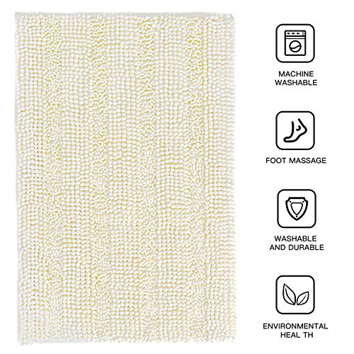 CIICOOL Thick Chenille Bathroom Rugs Non Slip Bath Rugs Super Absorbent Bathroom Mat Machine Washable Bath Mats for Bathroom,Tub, Shower, 17 x 24 Inches, Ivory White