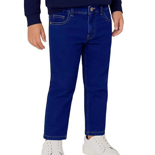 Calça Jeans Masculina Infantil com Lycra, Ajuste na Cintura, Tamanhos 02-10 Anos, Cor Azul e Preto