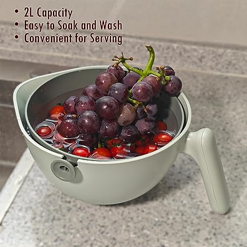 Gixemeva 2 In 1 Rotatable Kitchen Colander Strainer Bowl Set,Fruit Vegetable Washer Rinser Strainer Container, Drain Basket For Food Pasta Berry Salad Mixing, Light Green #TOP7