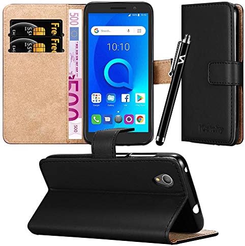 VA Case For Alcatel 1 2021 Phone (5.0 Inch) Luxury Leather Magnetic Flip Card Slots Holder Stand View Protective Wallet Cover For Alcatel 1 Phone (Black)