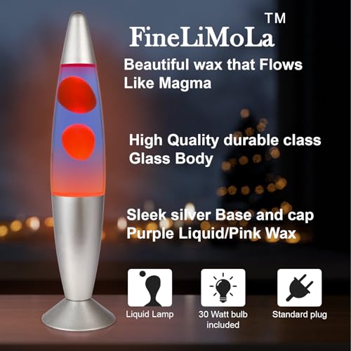 FineLiMoLa Linda lâmpada líquida de 40,6 cm - roxo com cera laranja, luz noturna relaxante, decoraçã