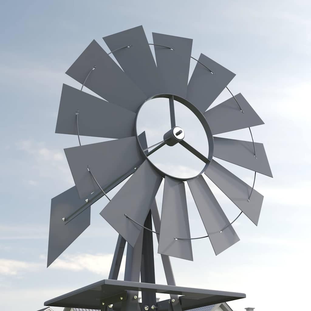 Molino de viento gris de hierro 84 x 68 x 245 cm con construcción resistente a la intemperie, para jardín, terraza, aspecto industrial, barras de apoyo estables, rodamiento de rodamiento